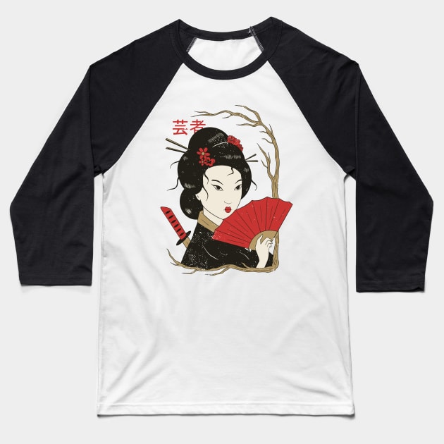 GEISHA ILLUSTRATION Baseball T-Shirt by madeinchorley